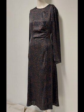 Wilfred (Aritzia) Brown&Black Leopard, Midi, L/S, Side Ruching Dress; Size: 4